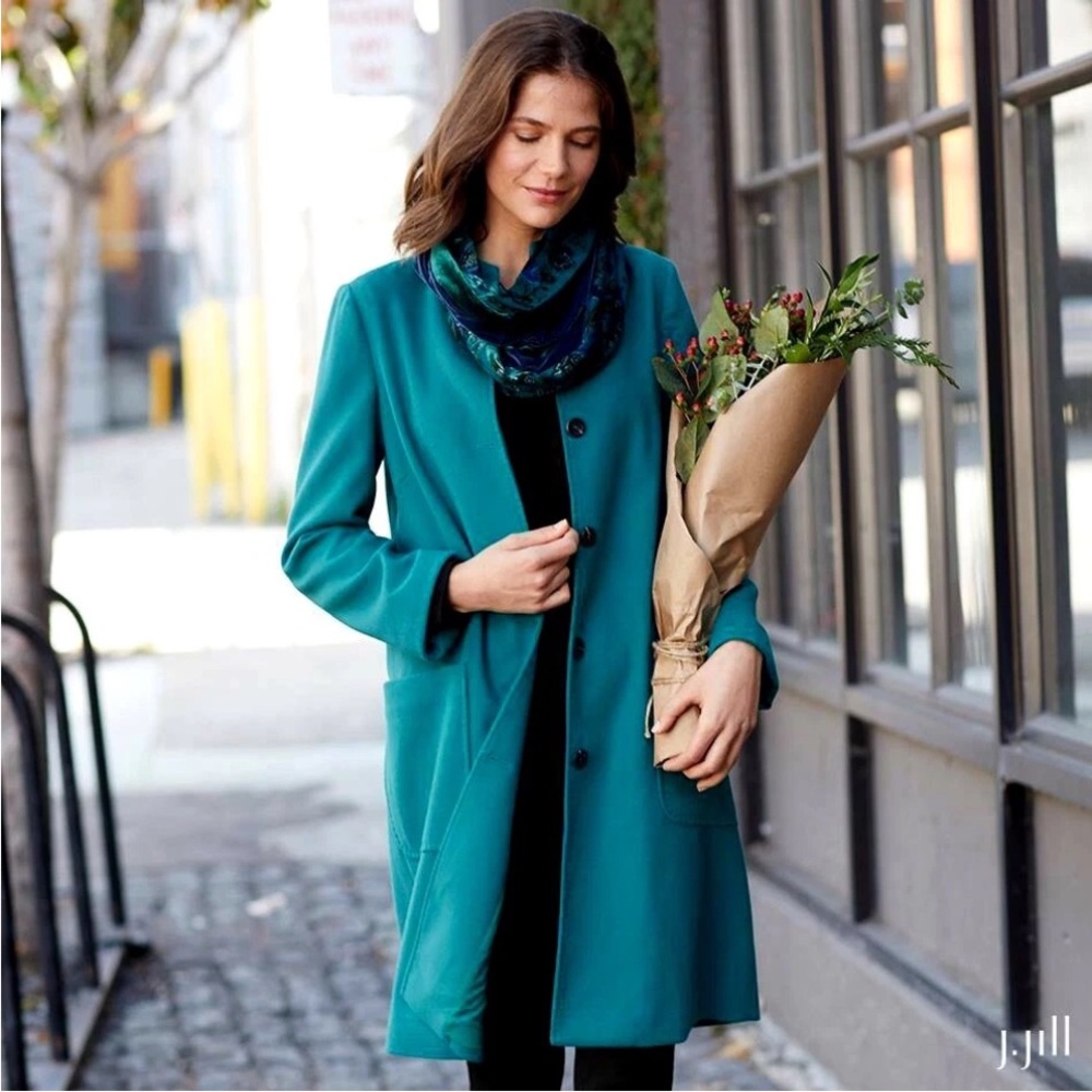 J. Jill Chelsea Ocean‎ Teal Blue Overcoat Jacket Size XS NWOT